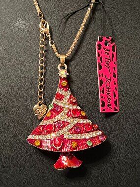 Betsey Johnson Goldtone Rhinestone Christmas Tree Necklace (M008)
